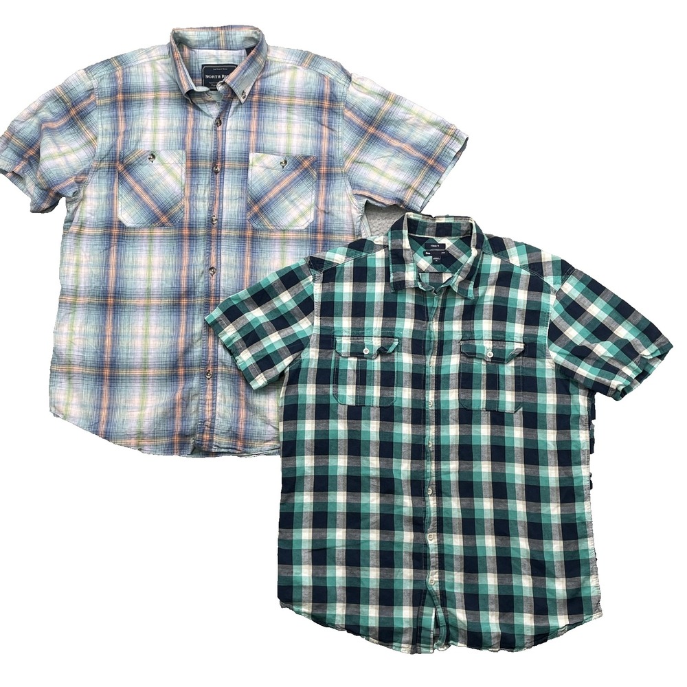 Button Down Shirt LOT 2 Men's Large Plaid Outdoor Academia Utility 90's Gorpcore